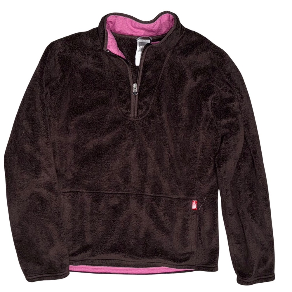 The North Face Osito Fleece‎ Pullover Women Large Brown Pink 1/4 Zip
